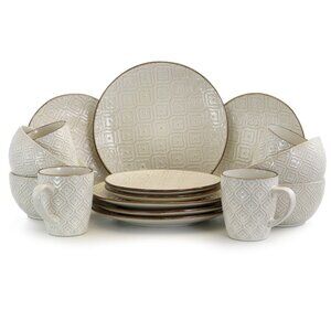 Elama White Lilly 16-Piece Stoneware Dinnerware Set